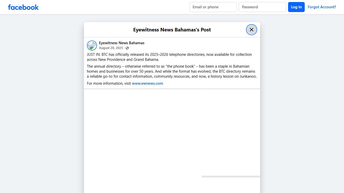 JUST IN: BTC has officially... - Eyewitness News Bahamas Facebook